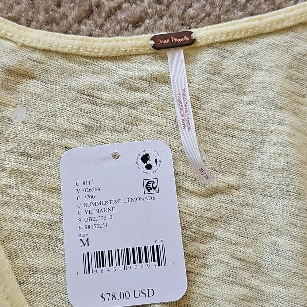 Free People Tie Front Linen Cotton Top Yellow Medium NEW